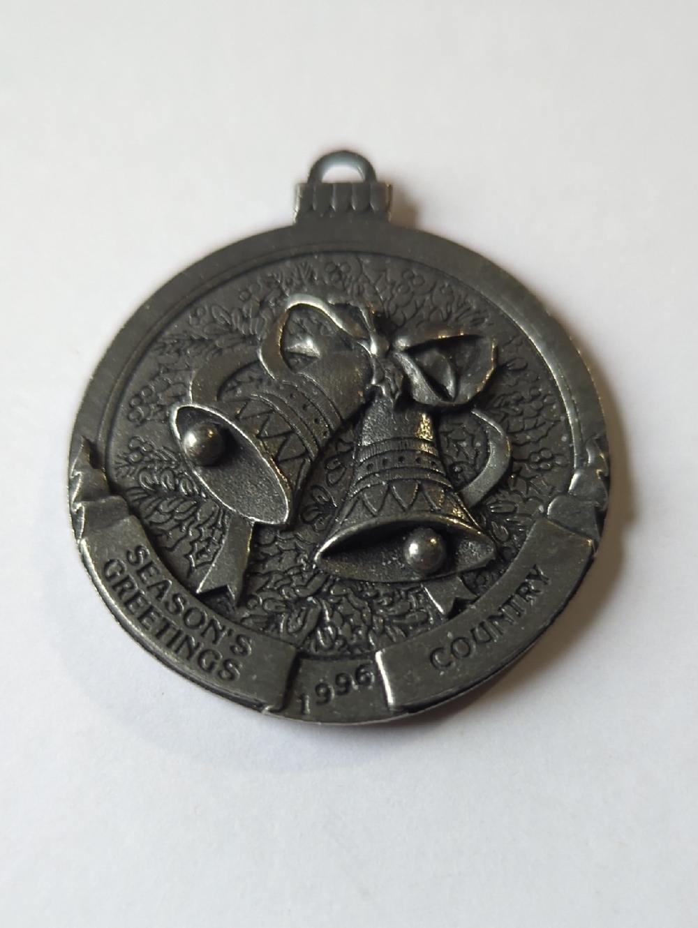 1996 Country Woman Magazine Promo Pewter Christmas Ornament Seasons Greetings